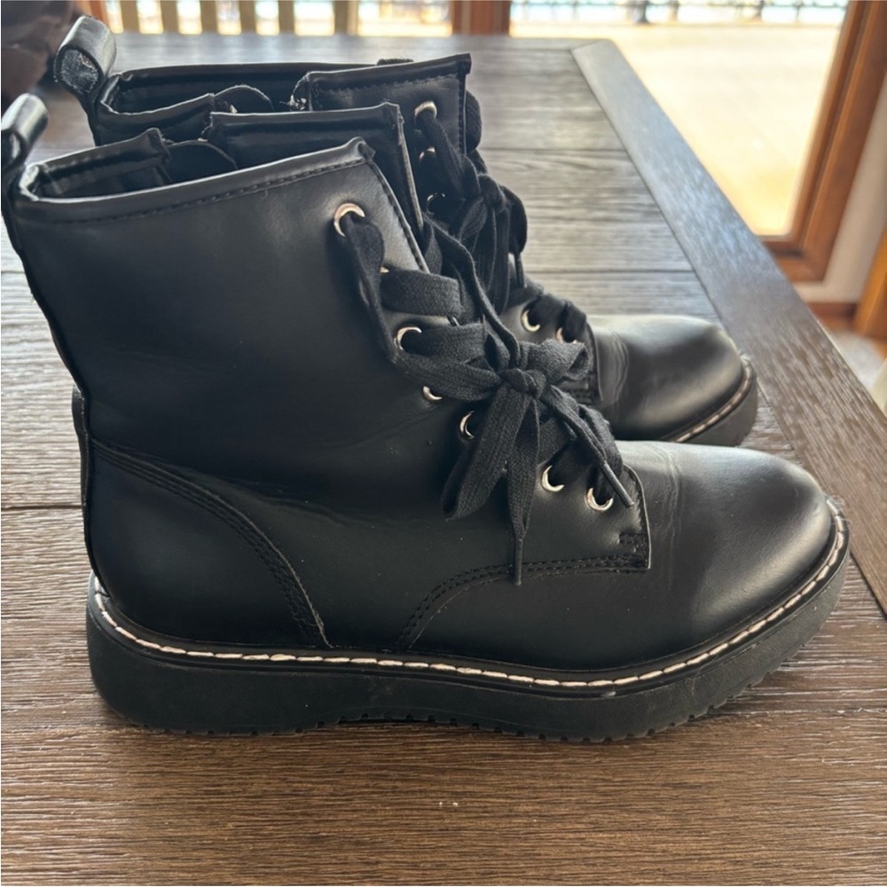 Madden Girl Black Combat Boots Lace Up With Side Zipper Size 7M - Picture 2 of 10